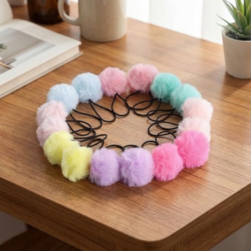 16-Piece Pom Pom Hair Ties – Multicolor Ball Scrunchies for Girls & Women, 2-Inch Elastic Holders - görsel 17