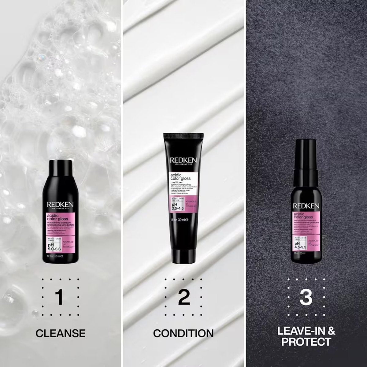 Redken Acidic Color Gloss Shine Mini Kit – Sulfate-Free Shampoo, Conditioner & Heat Protect Leave In Treatment for Hair Shine & Vibrant Color, Travel Size Avelisse