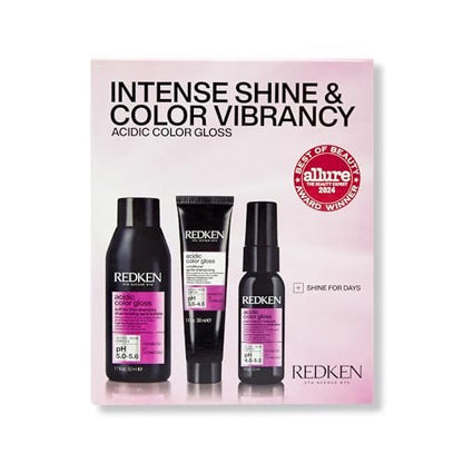 Redken Acidic Color Gloss Shine Mini Kit – Sulfate-Free Shampoo, Conditioner & Heat Protect Leave In Treatment for Hair Shine & Vibrant Color, Travel Size Avelisse