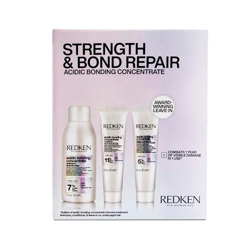 Redken Acidic Bonding Concentrate Mini Kit – Strengthening Shampoo, Conditioner & Leave-In Treatment for Damaged Hair, Reduces Breakage & Split Ends, Travel Size Avelisse