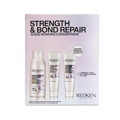 Redken Acidic Bonding Concentrate Mini Kit – Strengthening Shampoo, Conditioner & Leave-In Treatment for Damaged Hair, Reduces Breakage & Split Ends, Travel Size Avelisse