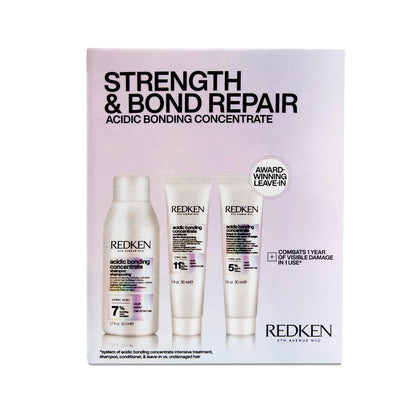 Redken Acidic Bonding Concentrate Mini Kit – Strengthening Shampoo, Conditioner & Leave-In Treatment for Damaged Hair, Reduces Breakage & Split Ends, Travel Size Avelisse
