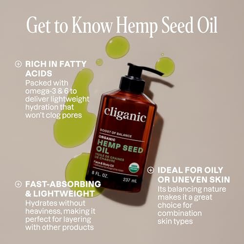 Cliganic Organic Hemp Seed Oil for Skin, Face & Hair - 100% Pure Cold Pressed Natural Unrefined, 8 Fl Oz Avelisse