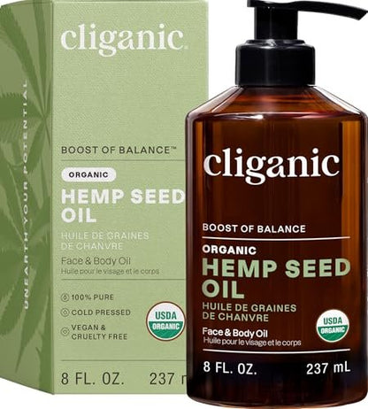 Cliganic Organic Hemp Seed Oil for Skin, Face & Hair - 100% Pure Cold Pressed Natural Unrefined, 8 Fl Oz Avelisse