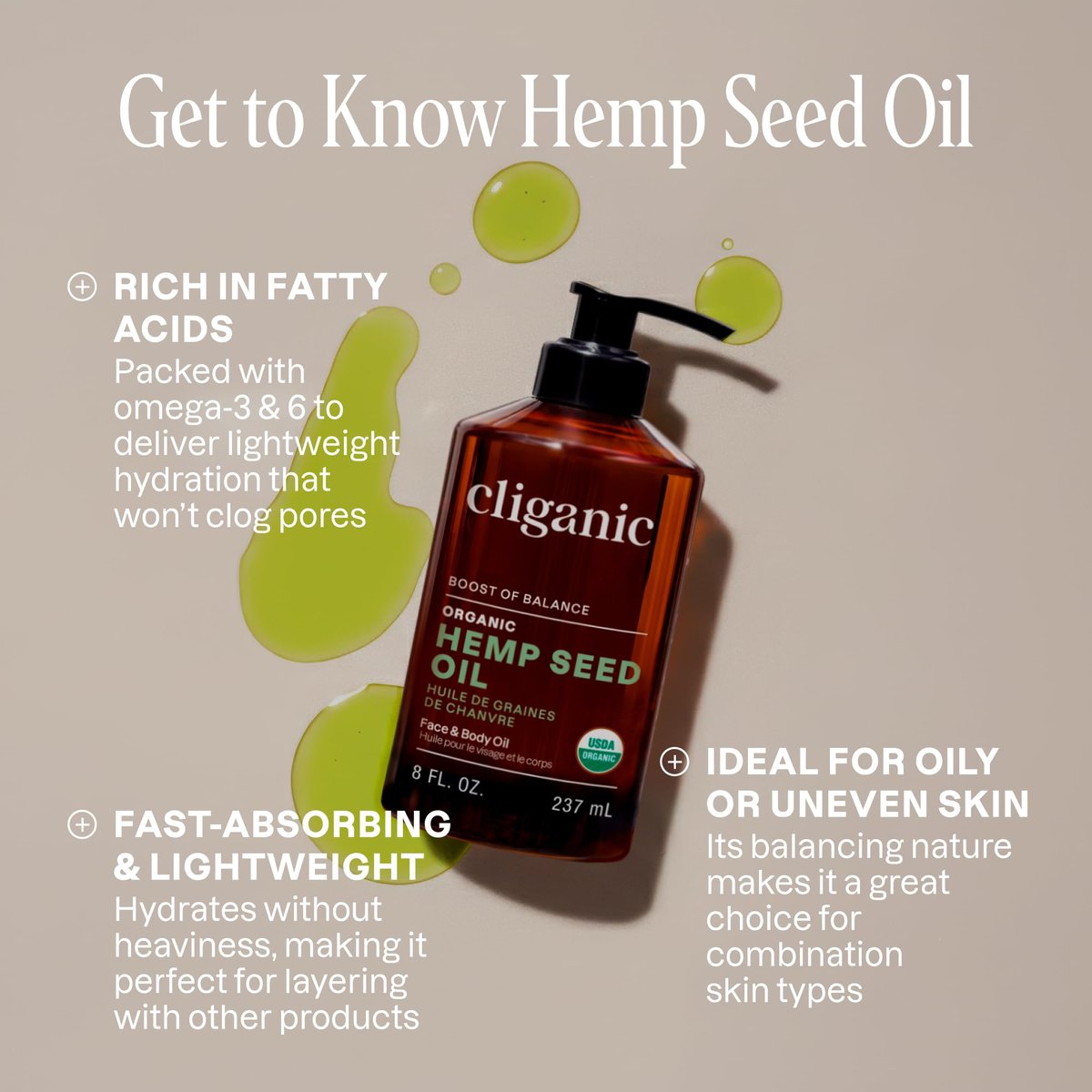 Cliganic Organic Hemp Seed Oil for Skin, Face & Hair - 100% Pure Cold Pressed Natural Unrefined, 8 Fl Oz Avelisse