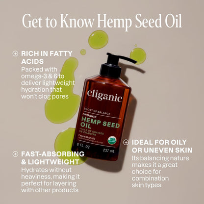 Cliganic Organic Hemp Seed Oil for Skin, Face & Hair - 100% Pure Cold Pressed Natural Unrefined, 8 Fl Oz Avelisse