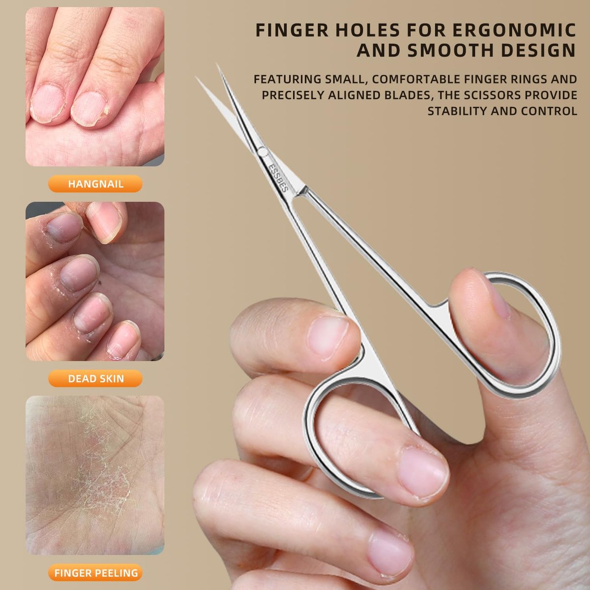 ESSBES Extra Fine Curved Blade Stainless Steel Scissors for Facial Hair, Cuticle, Eyebrow, Mustache & Nose Hair - Precision Grooming for Men & Women - görsel 13