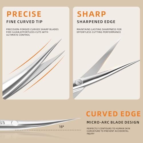 ESSBES Extra Fine Curved Blade Stainless Steel Scissors for Facial Hair, Cuticle, Eyebrow, Mustache & Nose Hair - Precision Grooming for Men & Women - görsel 12