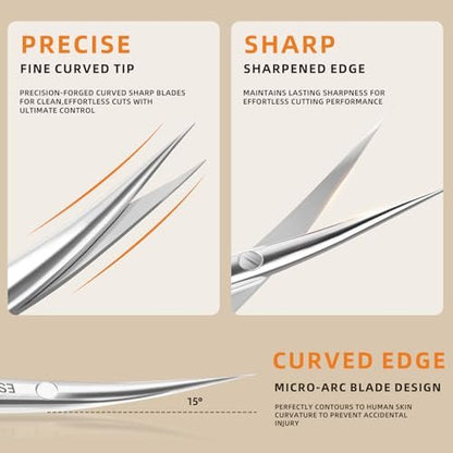 ESSBES Extra Fine Curved Blade Stainless Steel Scissors for Facial Hair, Cuticle, Eyebrow, Mustache & Nose Hair - Precision Grooming for Men & Women