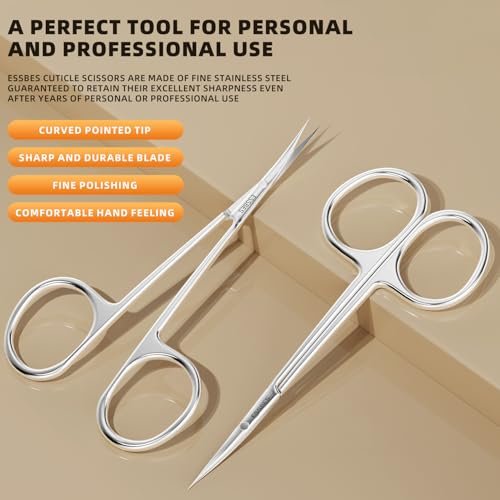 ESSBES Extra Fine Curved Blade Stainless Steel Scissors for Facial Hair, Cuticle, Eyebrow, Mustache & Nose Hair - Precision Grooming for Men & Women - görsel 4