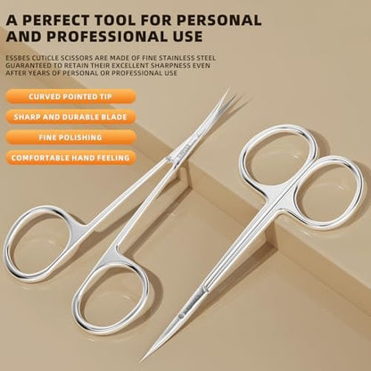 ESSBES Extra Fine Curved Blade Stainless Steel Scissors for Facial Hair, Cuticle, Eyebrow, Mustache & Nose Hair - Precision Grooming for Men & Women