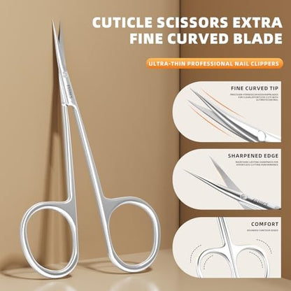 ESSBES Extra Fine Curved Blade Stainless Steel Scissors for Facial Hair, Cuticle, Eyebrow, Mustache & Nose Hair - Precision Grooming for Men & Women