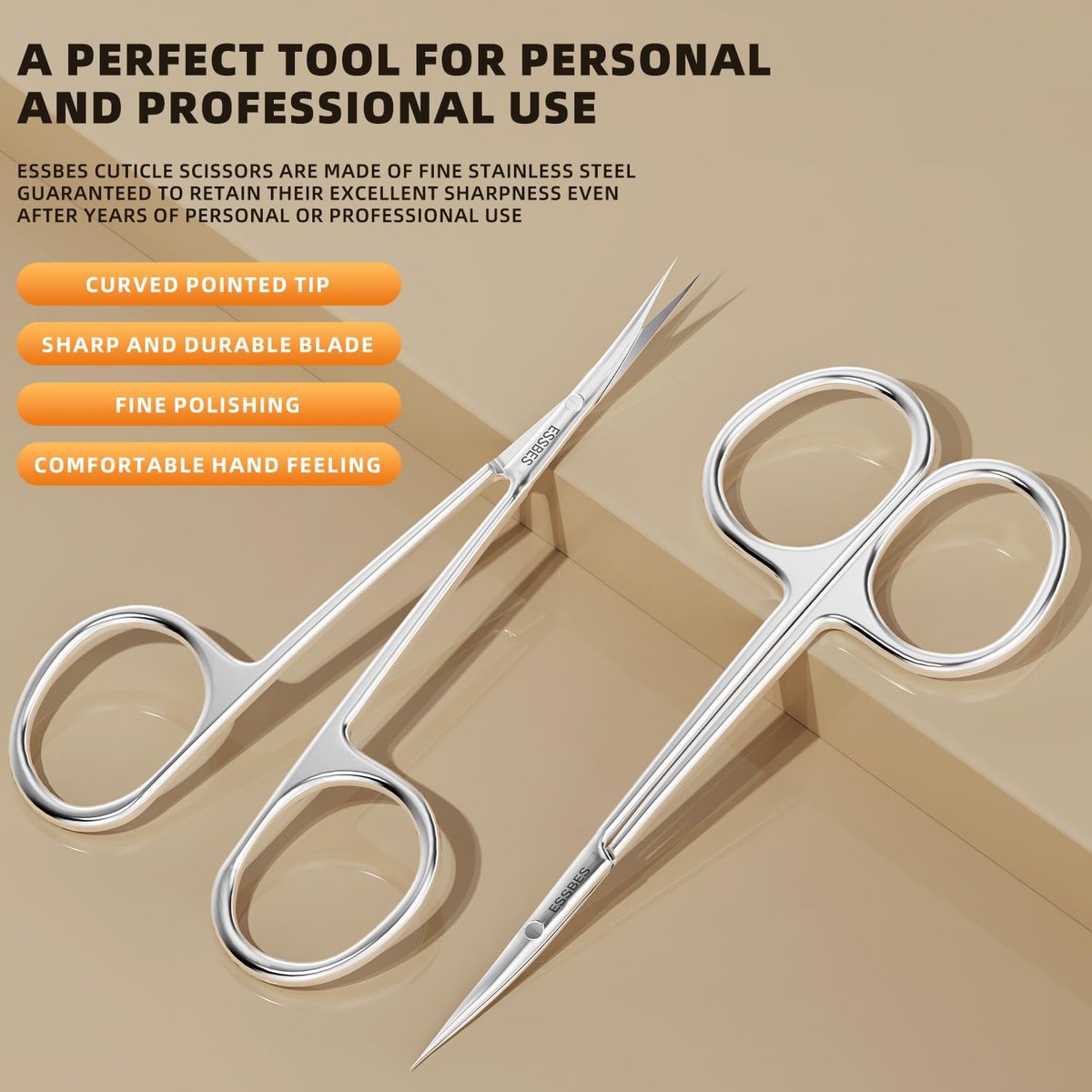 ESSBES Extra Fine Curved Blade Stainless Steel Scissors for Facial Hair, Cuticle, Eyebrow, Mustache & Nose Hair - Precision Grooming for Men & Women - görsel 3