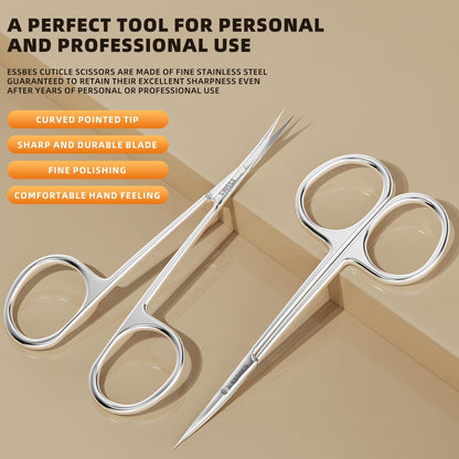 ESSBES Extra Fine Curved Blade Stainless Steel Scissors for Facial Hair, Cuticle, Eyebrow, Mustache & Nose Hair - Precision Grooming for Men & Women