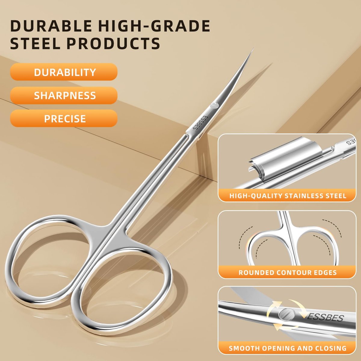 ESSBES Extra Fine Curved Blade Stainless Steel Scissors for Facial Hair, Cuticle, Eyebrow, Mustache & Nose Hair - Precision Grooming for Men & Women - görsel 15