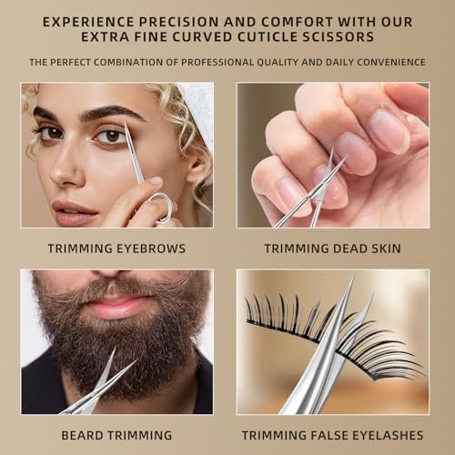 ESSBES Extra Fine Curved Blade Stainless Steel Scissors for Facial Hair, Cuticle, Eyebrow, Mustache & Nose Hair - Precision Grooming for Men & Women - görsel 10