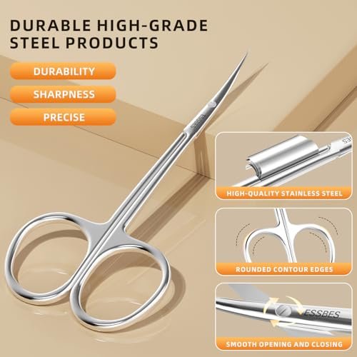 ESSBES Extra Fine Curved Blade Stainless Steel Scissors for Facial Hair, Cuticle, Eyebrow, Mustache & Nose Hair - Precision Grooming for Men & Women - görsel 16