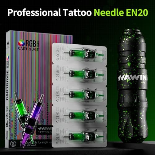 HAWINK Tattoo Gun Kit: Complete Setup with LCD Power Supply, 1600mAh Battery, 7 Inks & Stencil Transfer Gel Avelisse