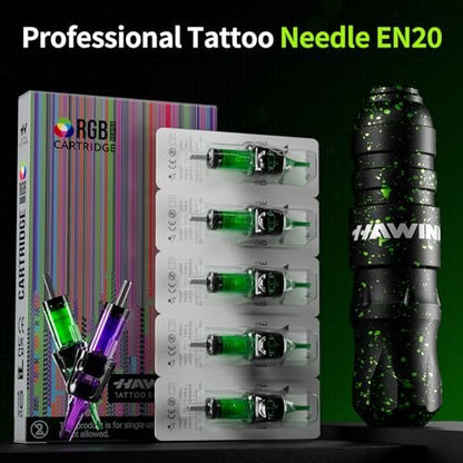 HAWINK Tattoo Gun Kit: Complete Setup with LCD Power Supply, 1600mAh Battery, 7 Inks & Stencil Transfer Gel Avelisse