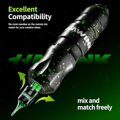 HAWINK Tattoo Gun Kit: Complete Setup with LCD Power Supply, 1600mAh Battery, 7 Inks & Stencil Transfer Gel Avelisse