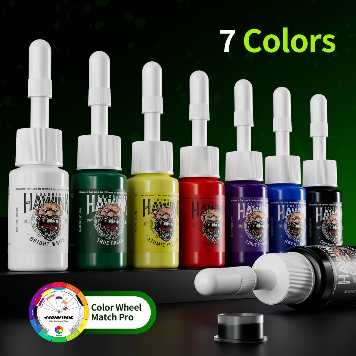 HAWINK Tattoo Gun Kit: Complete Setup with LCD Power Supply, 1600mAh Battery, 7 Inks & Stencil Transfer Gel Avelisse