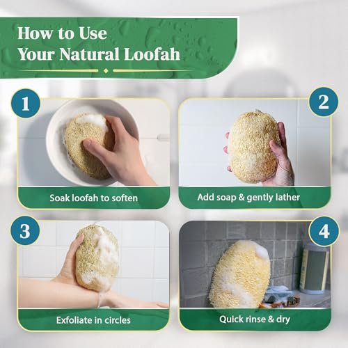 Natural Loofah Exfoliating Body Scrubber (8 Pack) - Organic Biodegradable Shower Luffa Sponges Avelisse