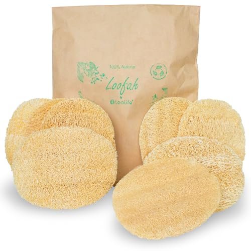 Natural Loofah Exfoliating Body Scrubber (8 Pack) - Organic Biodegradable Shower Luffa Sponges Avelisse