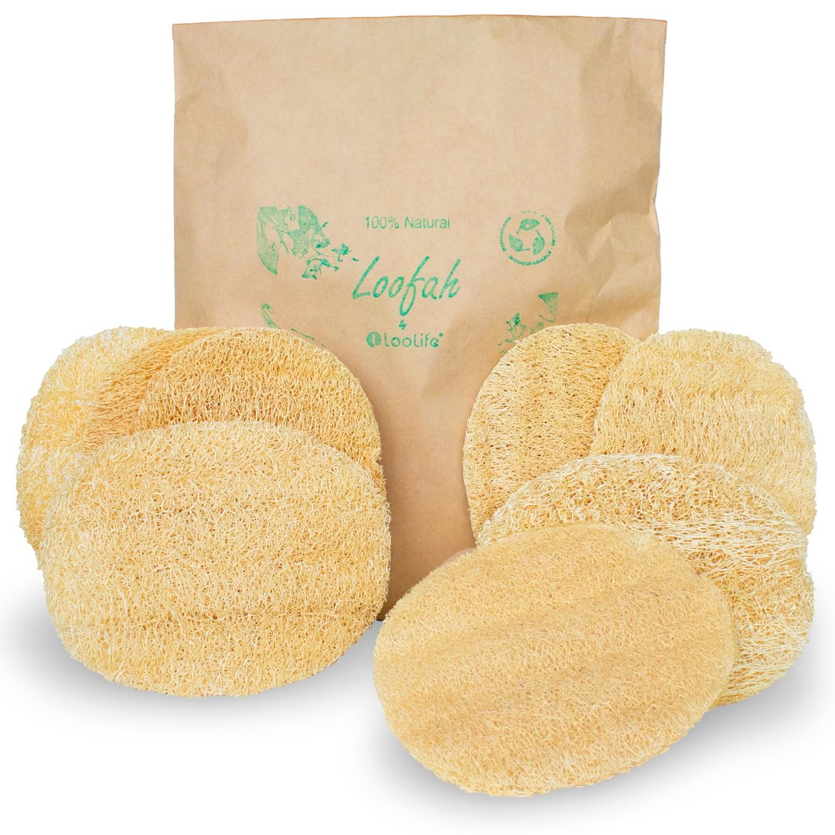 Natural Loofah Exfoliating Body Scrubber (8 Pack) - Organic Biodegradable Shower Luffa Sponges Avelisse