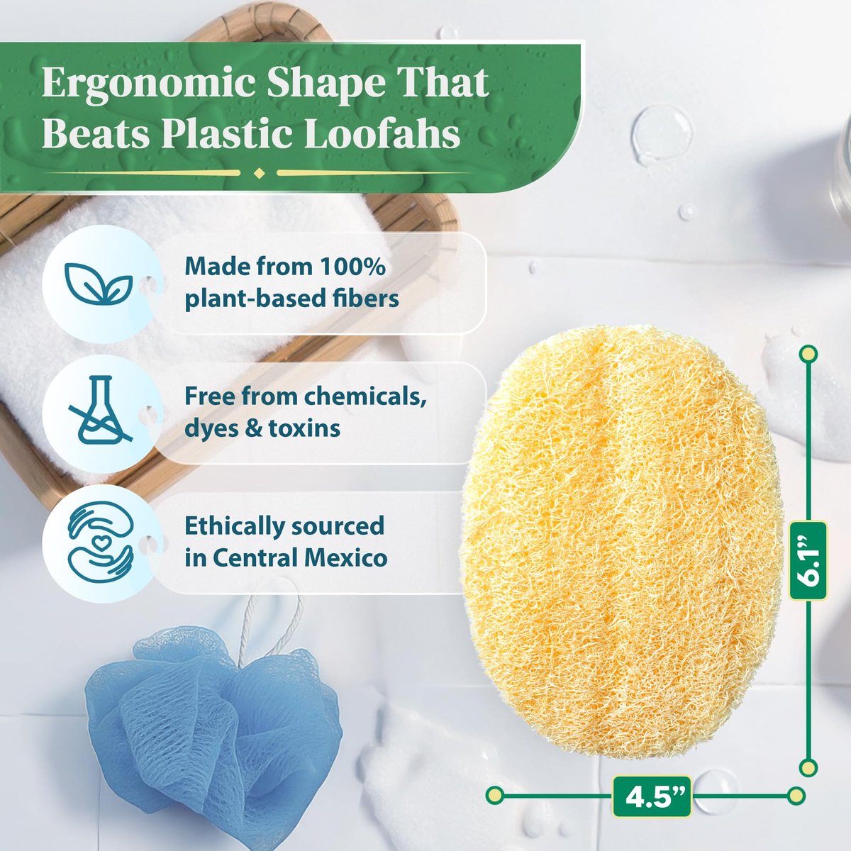 Natural Loofah Exfoliating Body Scrubber (8 Pack) - Organic Biodegradable Shower Luffa Sponges Avelisse