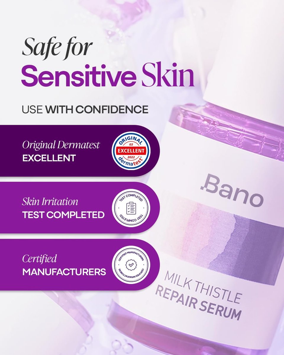 Bano Milk Thistle Repair Serum – Calming & Barrier Repair for Sensitive, Redness-Prone Skin | Hydrating, Fast-Absorbing, Fragrance-Free Korean Skincare (1.01 fl oz) Avelisse
