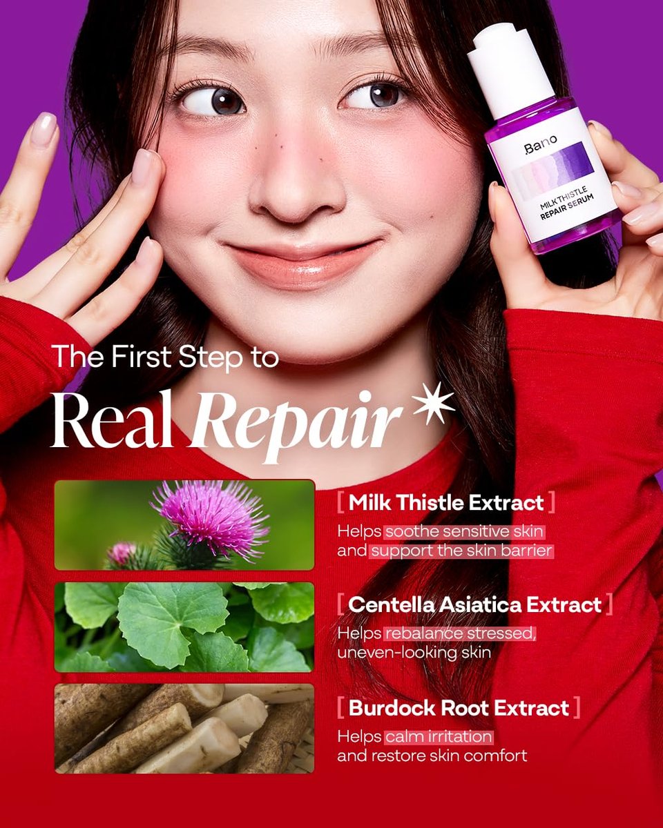 Bano Milk Thistle Repair Serum – Calming & Barrier Repair for Sensitive, Redness-Prone Skin | Hydrating, Fast-Absorbing, Fragrance-Free Korean Skincare (1.01 fl oz) Avelisse