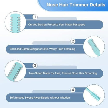 Meonxy 8-Pack Portable 2-in-1 Nasal Hair Cutter with Soft Cleaning Brush for Women and Men - 2026 Upgraded Double Sided Nose Knife