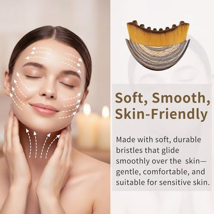 2-Pack Lymphatic Contour Face Brush for Gentle Facial Sculpting & Lymphatic Drainage - Ergonomic Design with Natural Bristles