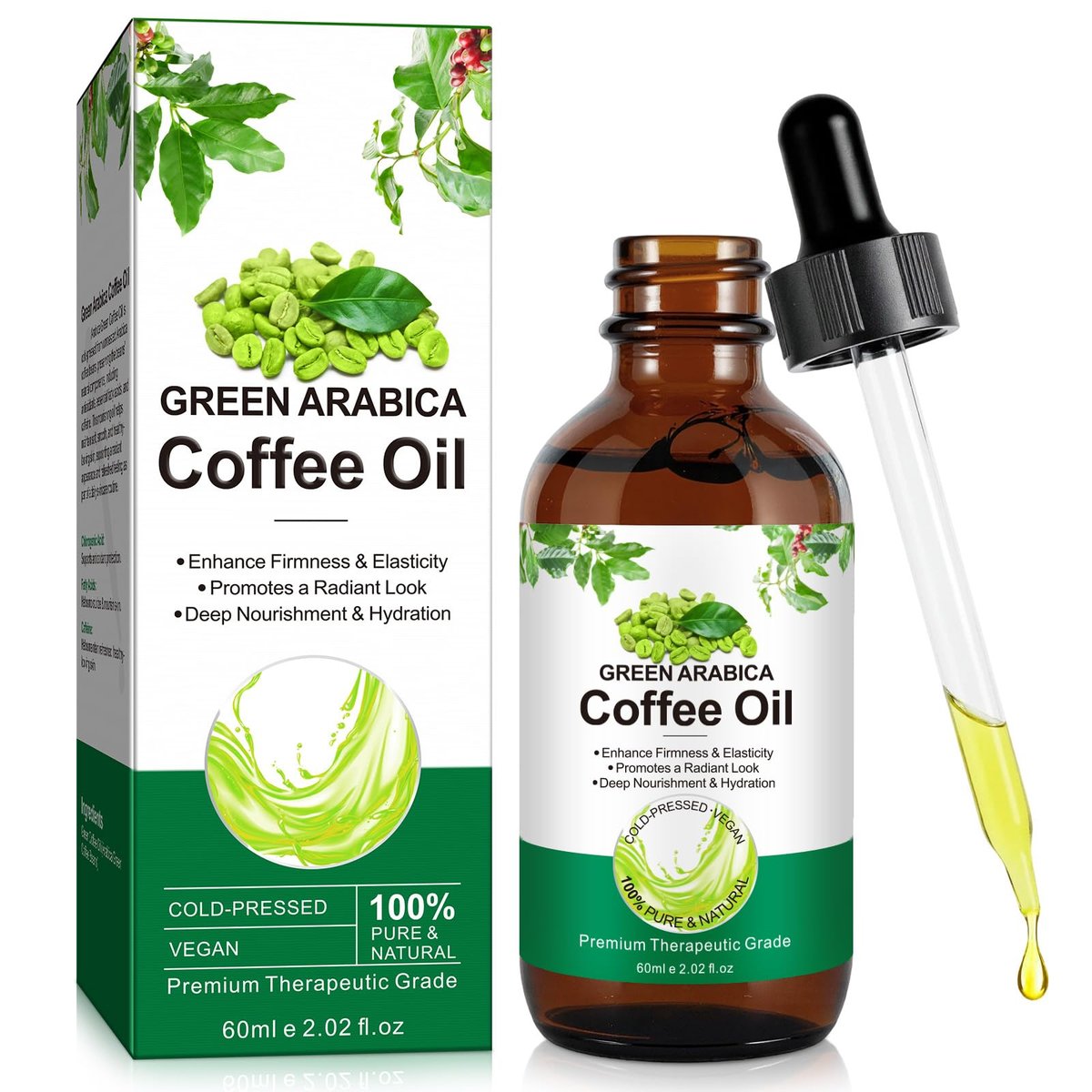 Green Arabica Coffee Oil - 100% Pure & Natural for Face, Body & Hair | Enhances Firmness & Elasticity | Daily Skincare Essential Oil for Deep Nourishment & Hydration - 60ml Avelisse