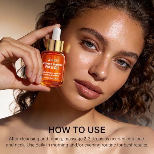 Vitamin C Turmeric Face Oil - Brightening & Hydrating Facial Oil with Jojoba Oil & Squalane for Dark Spots, Dry Skin, Wrinkles & Uneven Skin Tone, All Skin Types, 1 Fl Oz Avelisse