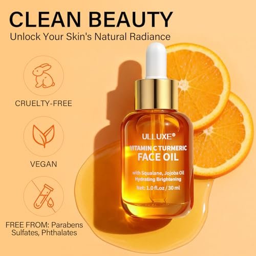 Vitamin C Turmeric Face Oil - Brightening & Hydrating Facial Oil with Jojoba Oil & Squalane for Dark Spots, Dry Skin, Wrinkles & Uneven Skin Tone, All Skin Types, 1 Fl Oz Avelisse