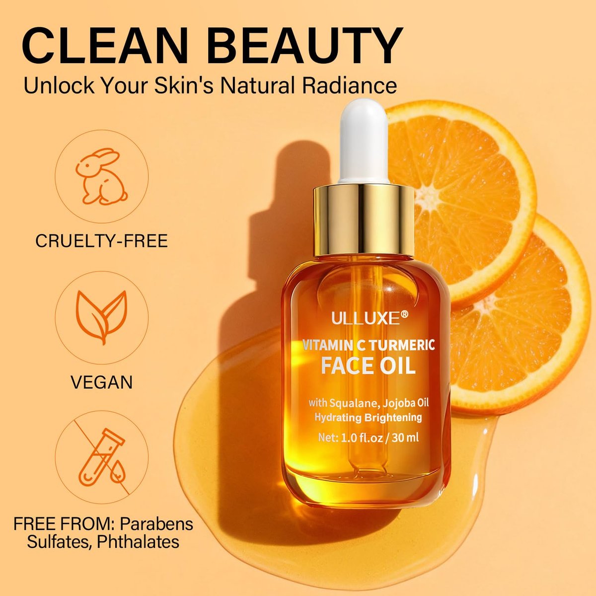 Vitamin C Turmeric Face Oil - Brightening & Hydrating Facial Oil with Jojoba Oil & Squalane for Dark Spots, Dry Skin, Wrinkles & Uneven Skin Tone, All Skin Types, 1 Fl Oz Avelisse