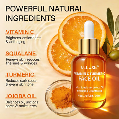 Vitamin C Turmeric Face Oil - Brightening & Hydrating Facial Oil with Jojoba Oil & Squalane for Dark Spots, Dry Skin, Wrinkles & Uneven Skin Tone, All Skin Types, 1 Fl Oz Avelisse