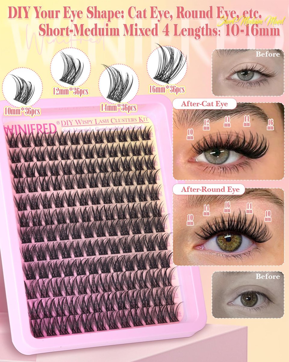 Winifred Wispy Lash Clusters Kit: DIY Natural Individual Eyelash Extensions – C Curve, 10-16mm, Black Avelisse