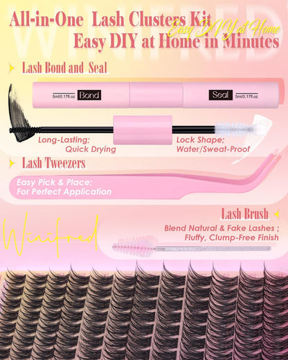 Winifred Wispy Lash Clusters Kit: DIY Natural Individual Eyelash Extensions – C Curve, 10-16mm, Black Avelisse
