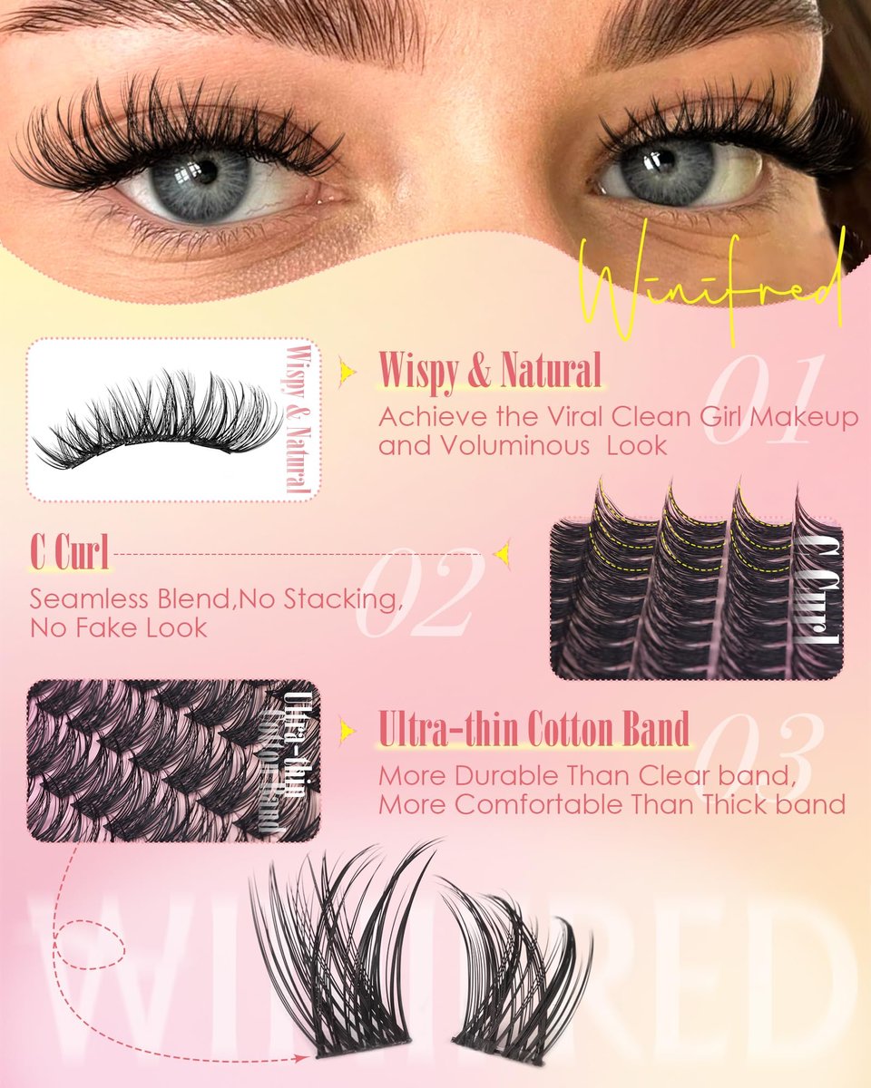 Winifred Wispy Lash Clusters Kit: DIY Natural Individual Eyelash Extensions – C Curve, 10-16mm, Black Avelisse