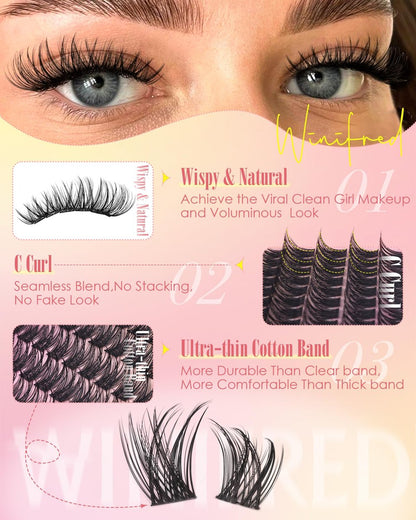 Winifred Wispy Lash Clusters Kit: DIY Natural Individual Eyelash Extensions – C Curve, 10-16mm, Black Avelisse