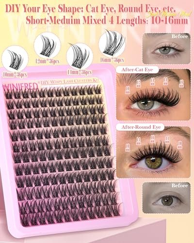 Winifred Wispy Lash Clusters Kit: DIY Natural Individual Eyelash Extensions – C Curve, 10-16mm, Black Avelisse