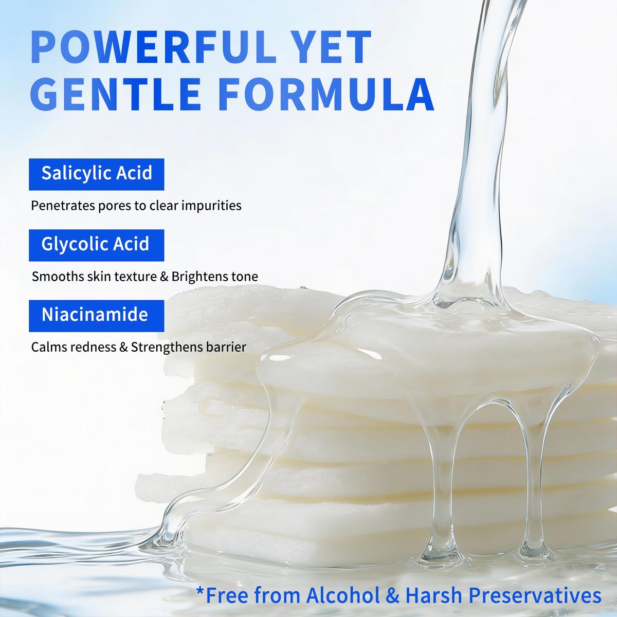 Mrlilei beauty BHA Salicylic Acid Toner Pads with Pore Care - Dual-Textured Facial Exfoliation Toner Pads with Glycolic Acid, Niacinamide Daily Face Skincare - 70 Pads + 4 Trial Pads - görsel 3