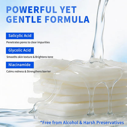 Mrlilei beauty BHA Salicylic Acid Toner Pads with Pore Care - Dual-Textured Facial Exfoliation Toner Pads with Glycolic Acid, Niacinamide Daily Face Skincare - 70 Pads + 4 Trial Pads