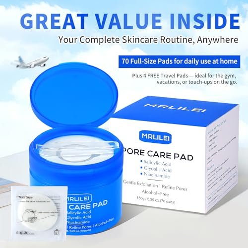 Mrlilei beauty BHA Salicylic Acid Toner Pads with Pore Care - Dual-Textured Facial Exfoliation Toner Pads with Glycolic Acid, Niacinamide Daily Face Skincare - 70 Pads + 4 Trial Pads - görsel 14