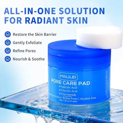 Mrlilei beauty BHA Salicylic Acid Toner Pads with Pore Care - Dual-Textured Facial Exfoliation Toner Pads with Glycolic Acid, Niacinamide Daily Face Skincare - 70 Pads + 4 Trial Pads - görsel 8