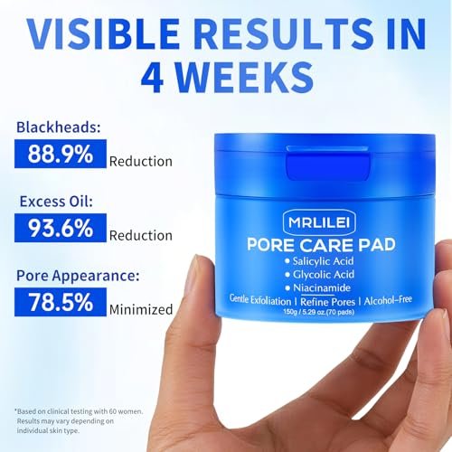 Mrlilei beauty BHA Salicylic Acid Toner Pads with Pore Care - Dual-Textured Facial Exfoliation Toner Pads with Glycolic Acid, Niacinamide Daily Face Skincare - 70 Pads + 4 Trial Pads - görsel 12