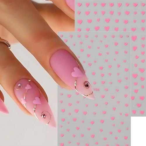 6pcs Valentine's Day Nail Art Stickers - Red Pink Glitter Love Heart Romantic Wedding Nail Decals with Tweezers - görsel 10
