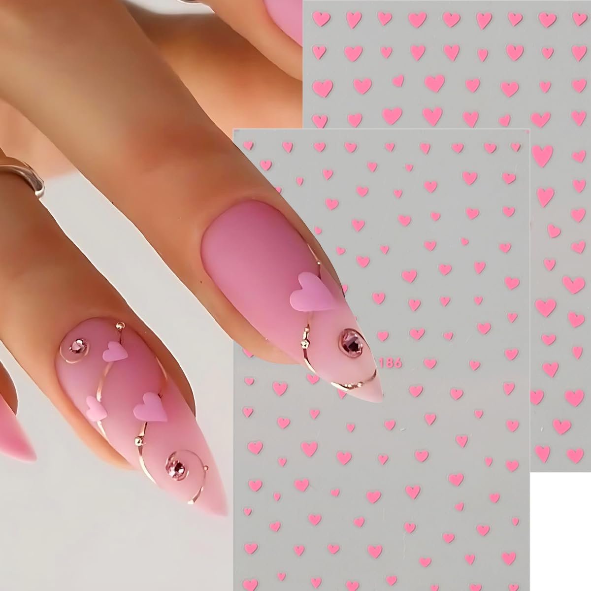 6pcs Valentine's Day Nail Art Stickers - Red Pink Glitter Love Heart Romantic Wedding Nail Decals with Tweezers - görsel 9